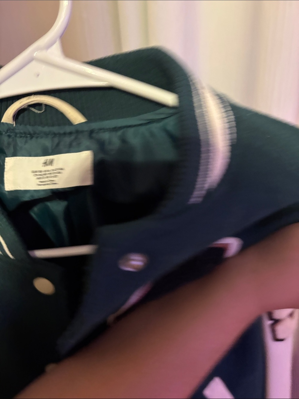 H&M Dark Green and White Varsity Bomber Jacket - Picture 3 of 3